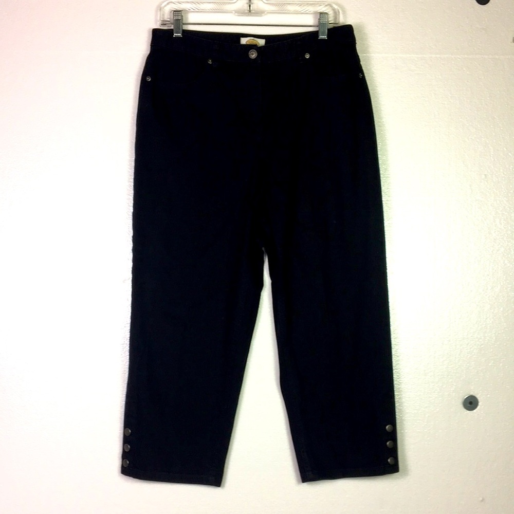 Talbots Stretch Jeans cropped Size 10 Black High waist Snaps on legs Zip up